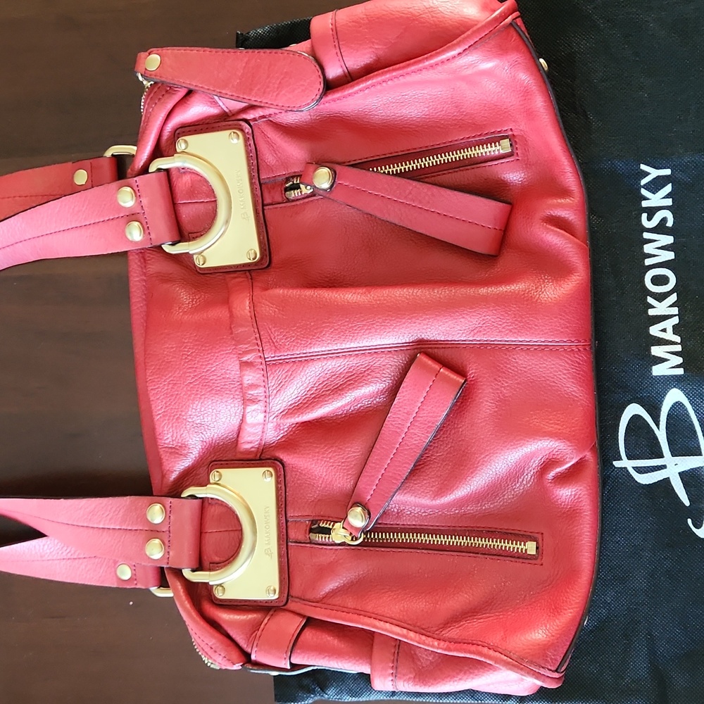 B. Makowsky Red Leather Handbag and Wallet